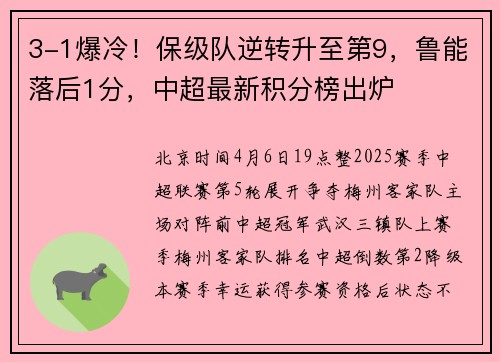 3-1爆冷！保级队逆转升至第9，鲁能落后1分，中超最新积分榜出炉