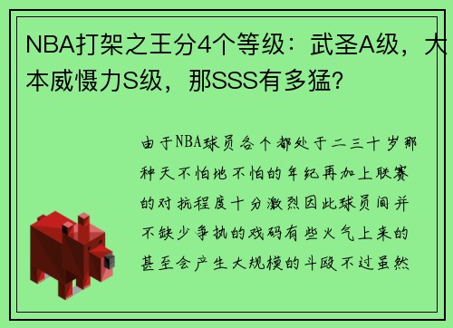 NBA打架之王分4个等级：武圣A级，大本威慑力S级，那SSS有多猛？