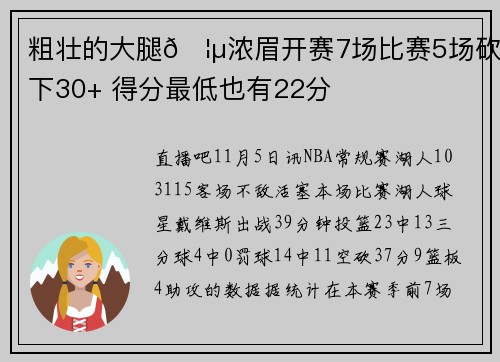 粗壮的大腿🦵浓眉开赛7场比赛5场砍下30+ 得分最低也有22分